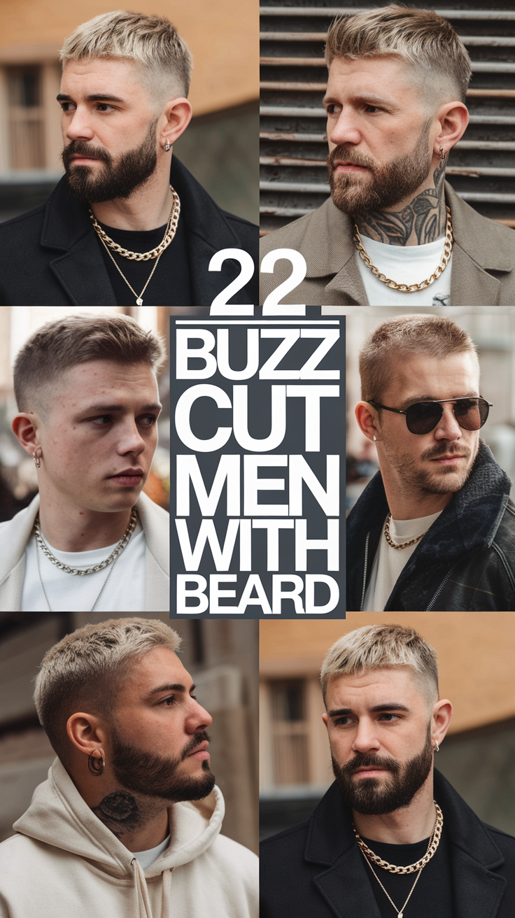 22 Buzz Cut Men with Beard Styles: Fades, Glasses, Blonde, Long, and Short Ideas